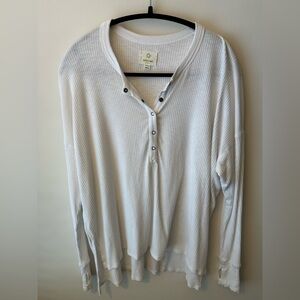 Aerie Offline Long Sleeve White Ribbed Henley